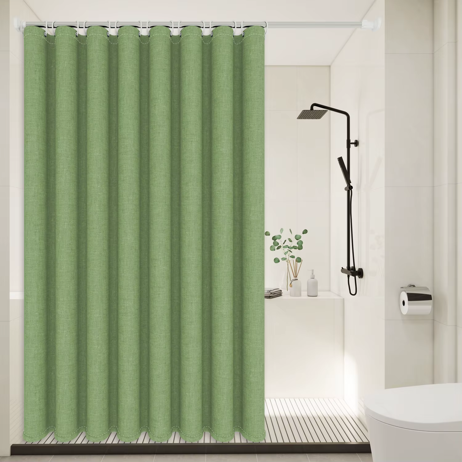 Rideau de douche en tissu de lin de style minimaliste - tissu en polyester épais et solide