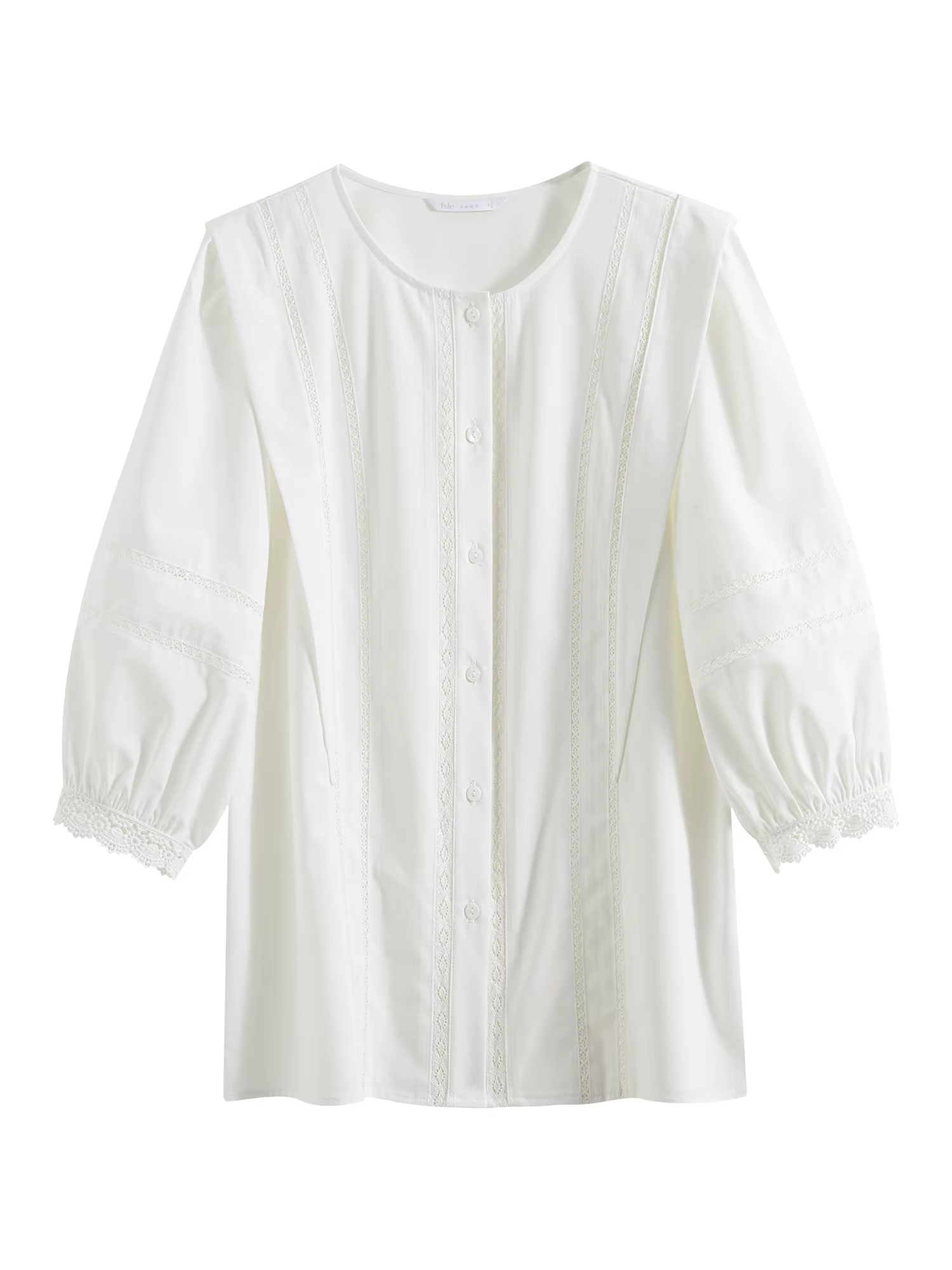 FSLE français dentelle lanterne manches Blouse 2025 été mi-manches respirant Ramie-mélange décontrac
