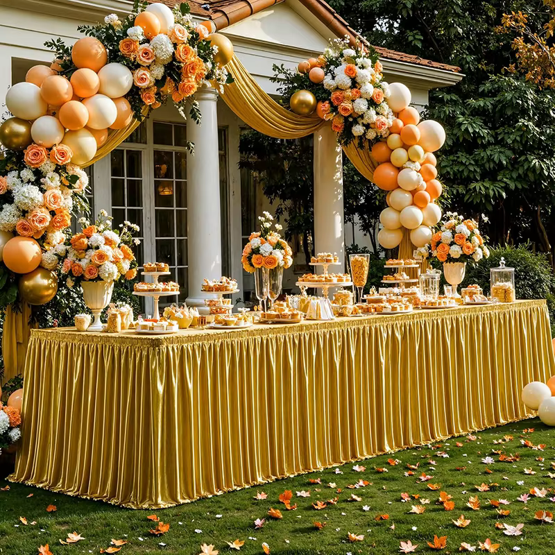 Jupe de Table en Satin rectangulaire à volants, nappe en soie pour Buffet, mariage, fête d'anniversa
