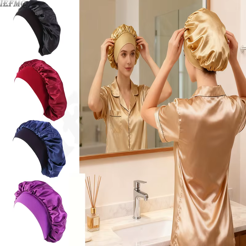 Bonnet en Satin de soie pour cheveux, Bonnet de sommeil, grande bande souple et large pour tresses d