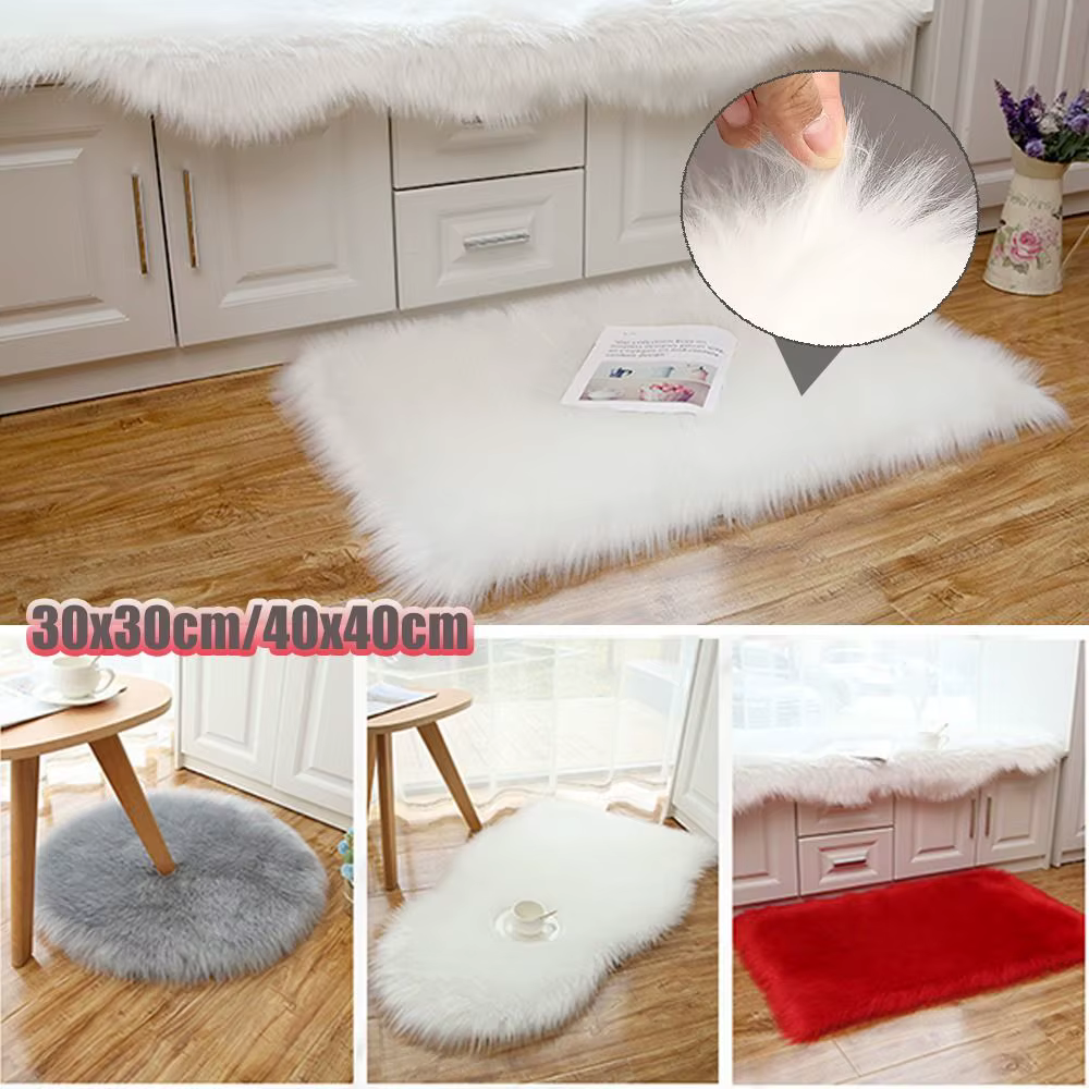 Tapis à cheveux longs et doux, décoratifs, en fourrure poilue, carré, Imitation laine, pour chambre 