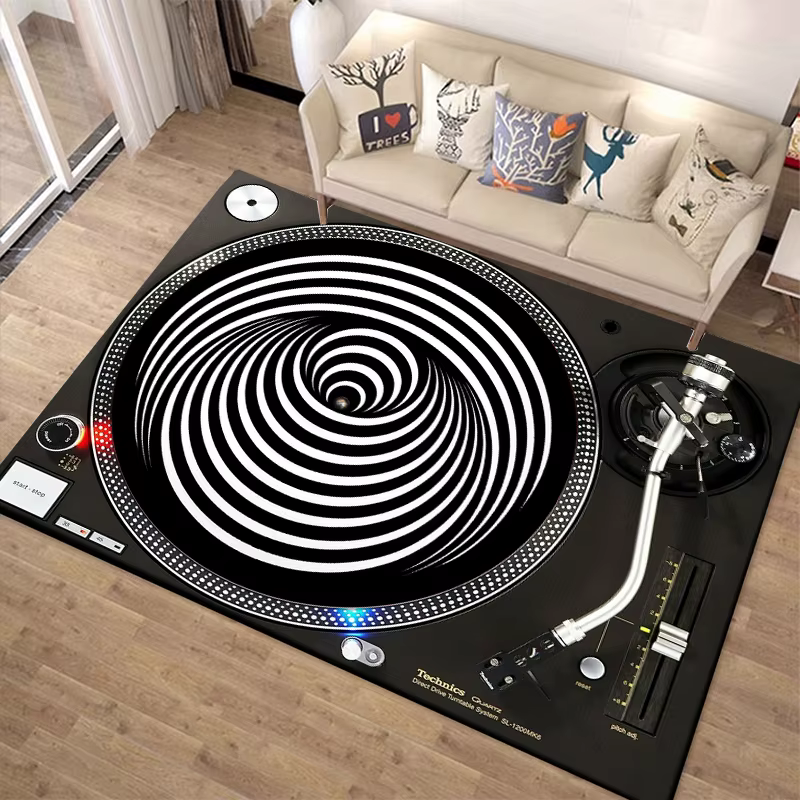 Tapis à motif lecteur de disques vinyles 1 pièce pour chambre, salon, tapis musical pour canapé, pai