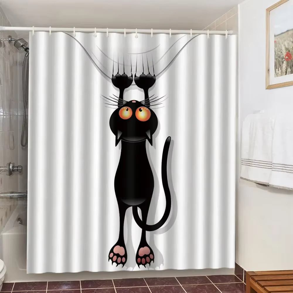 Rideaux De douche drôles rideau De salle De bain avec crochets décor imperméable mignon chat dinosau