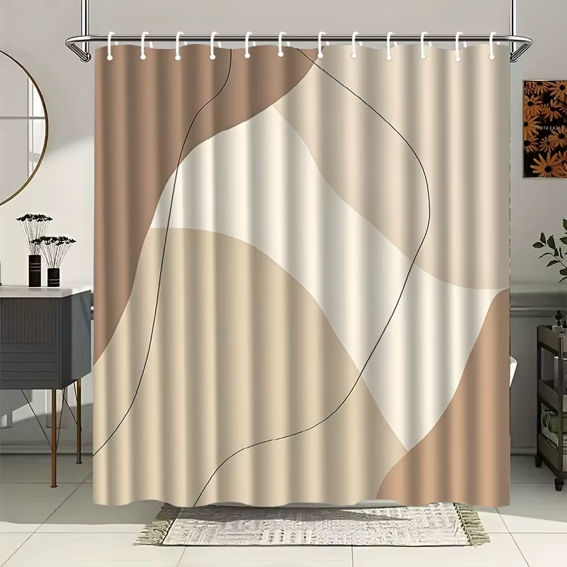 Rideau de douche abstrait moderne de luxe, imperméable, beige neutre, pour salle de bain, rideau déc