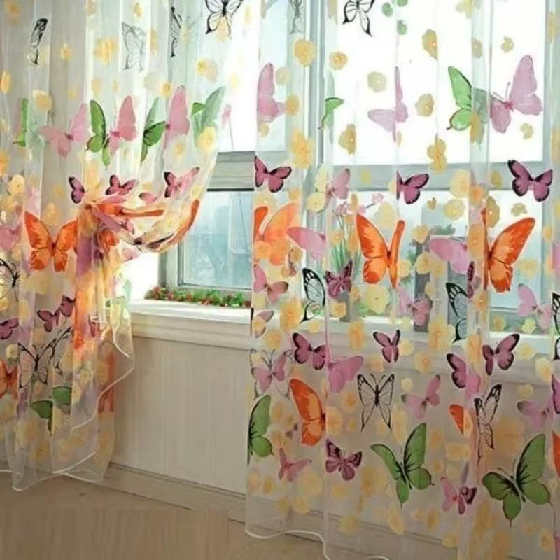 1 pièce Rideau de fenêtre à passe-tringle, imprimé grands papillons, nouveau, magnifique décoration 