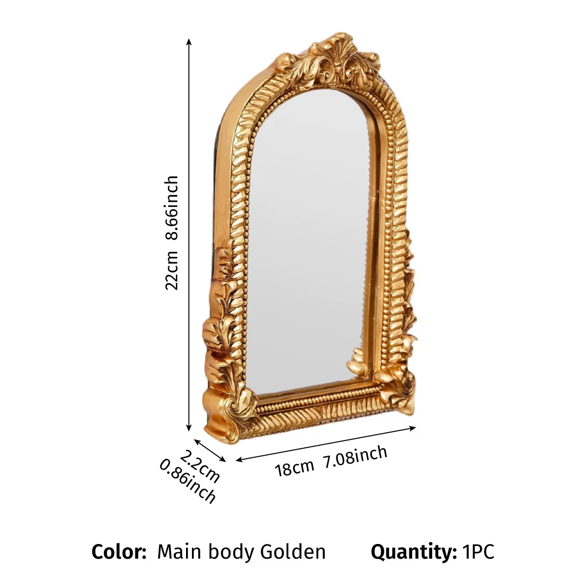 Miroir mural de salle de bain de luxe avec bordure dorée sculptée en forme d'arche, miroir cosmétiqu