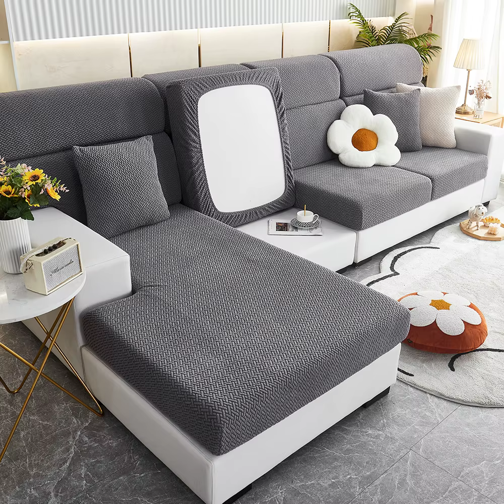 Housse de canapé en Jacquard, 1 pièce, motif sergé, élastique, protection de meubles pour chambre à 