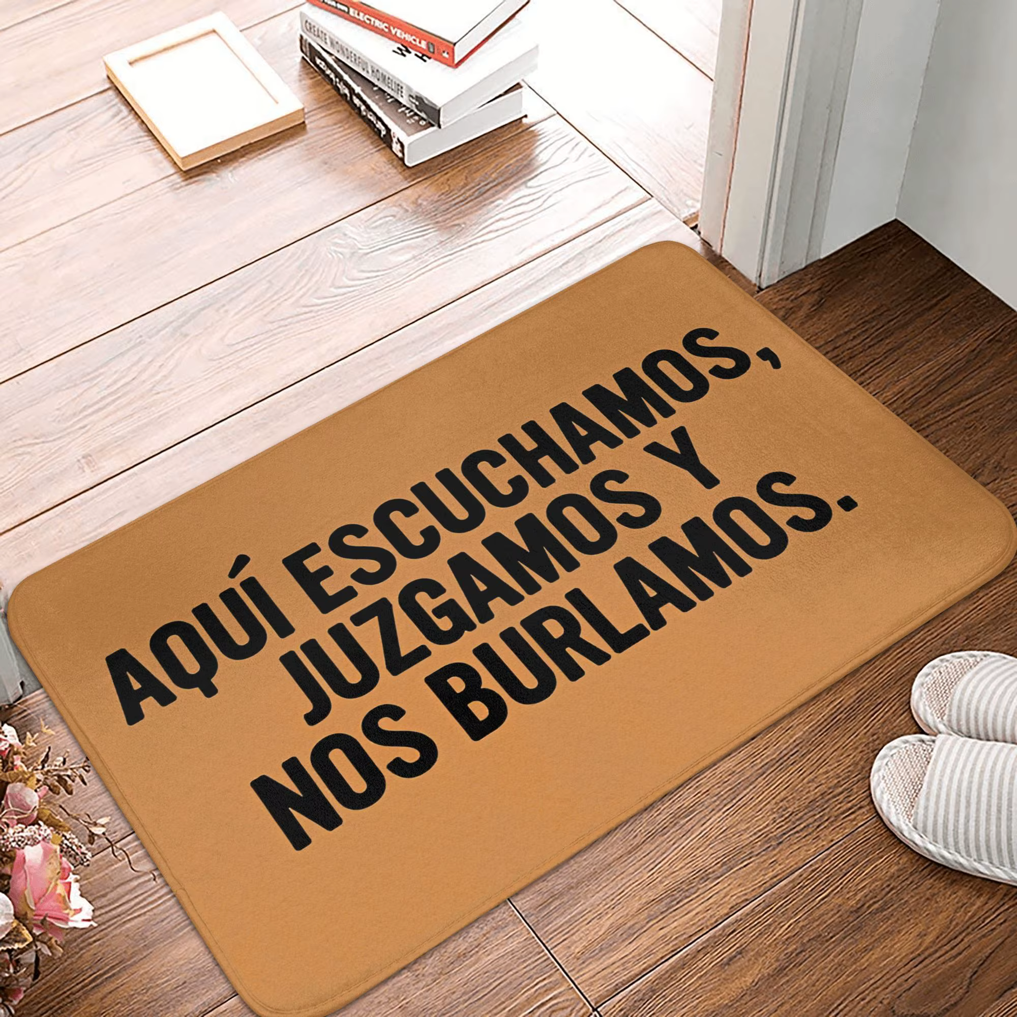 Tapis de porte d'entrée antidérapant avec Slogan espagnol drôle, We Listen Judge rire, paillasson d'