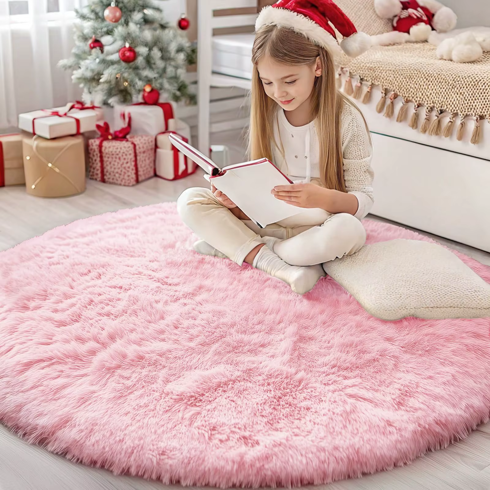Kitinjoy Tapis ronds pour chambre à coucher Tapis shaggy doux et moelleux pour adolescentes filles e
