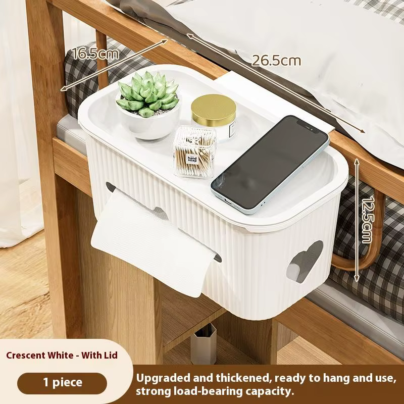 🍄 Panier de rangement de chevet avec couvercle, support de téléphone pour tête de lit de dortoir d'é