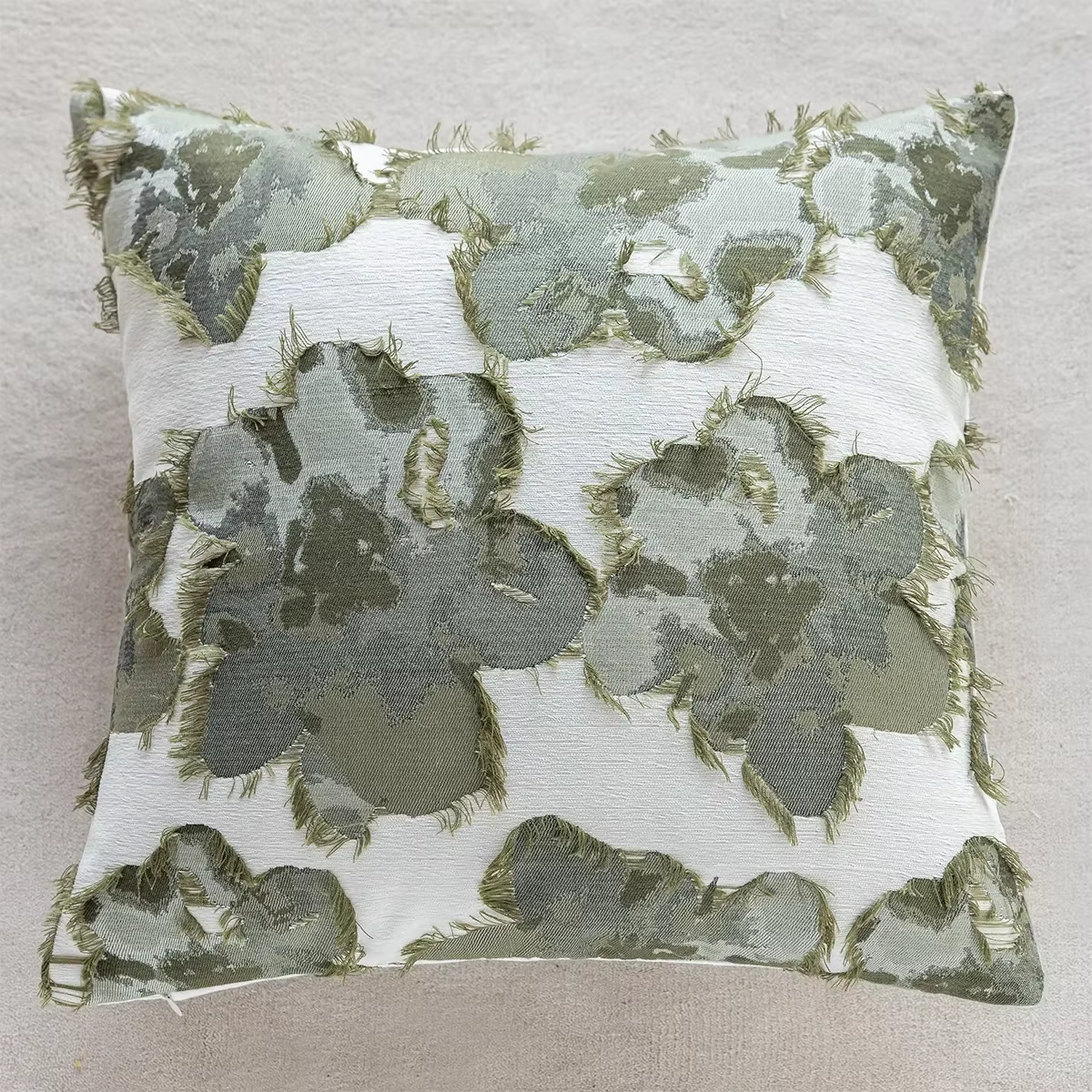 Juste de coussin vert rétro moderne 45x45cm, taie d'oreiller au design jacquard végétal, taie d'orei