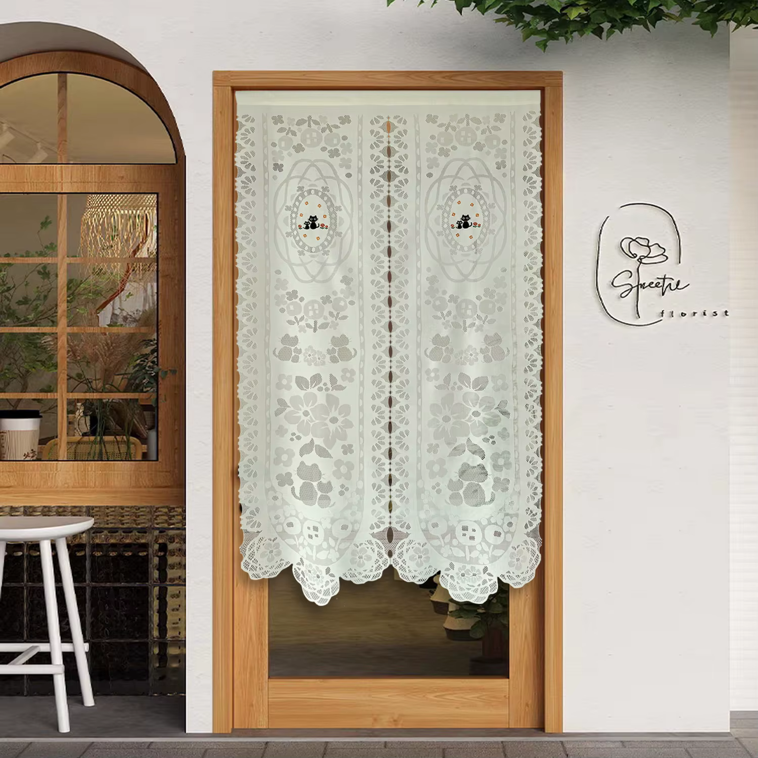 Rideaux de porte de Style japonais Noren, rideaux courts en dentelle brodée de chat pour les magasin