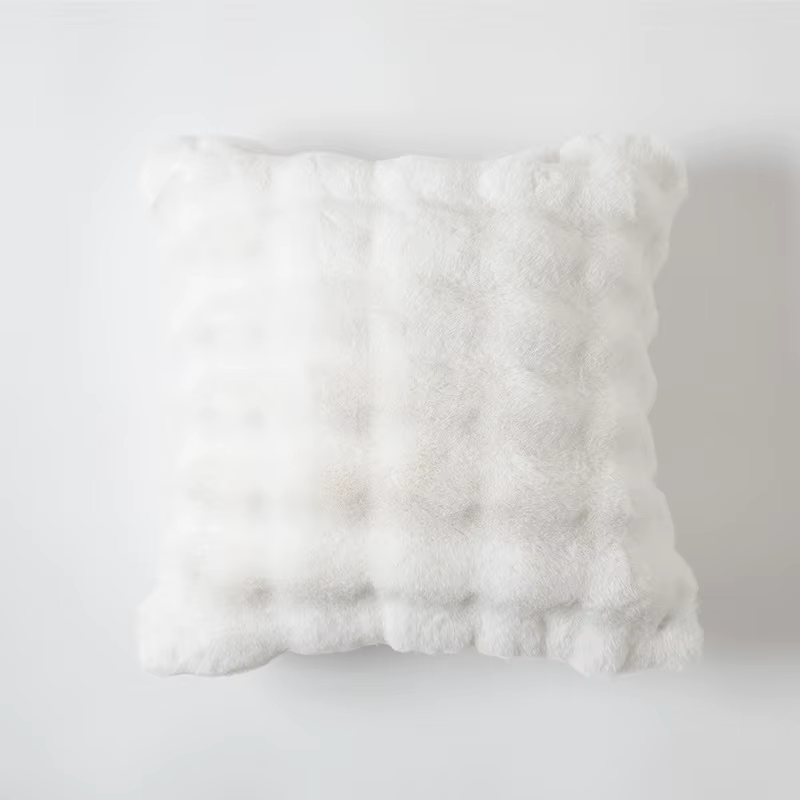 Housse de coussin en peluche épaisse 18x18, taie d'oreiller décorative douce crème pour canapé, cham