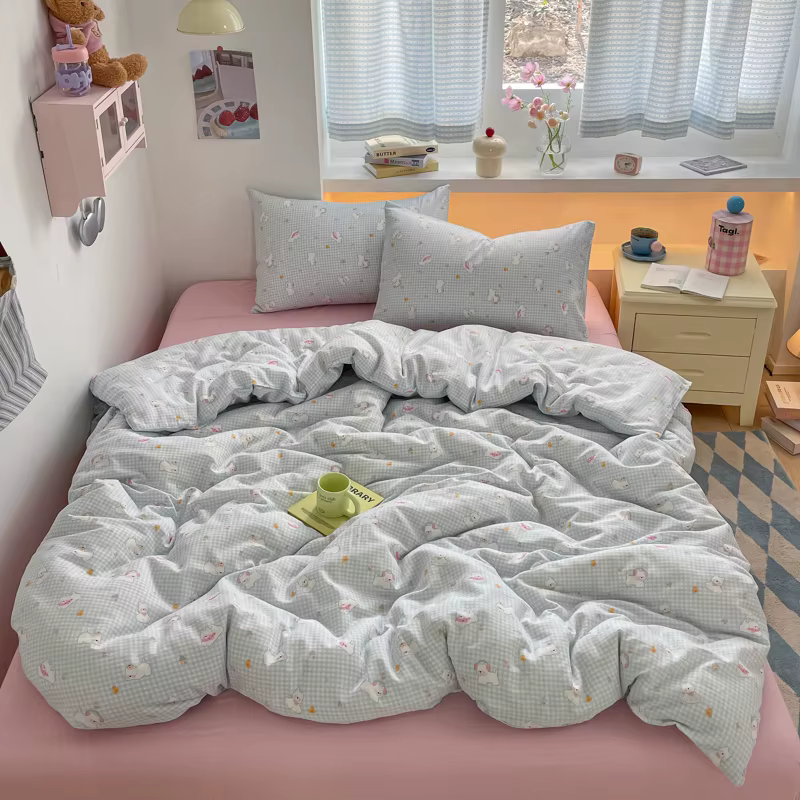 Parure de lit 100% coton, ensemble de housse de couette avec animaux mignons, linge de lit, draps pl