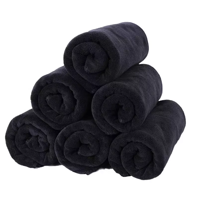 Serviette noire en coton doux pour le visage, serviette de bain d'hôtel, serviette de beauté, servie