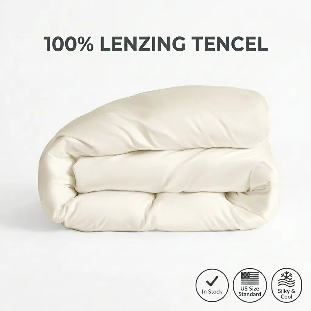 Housse de couette 100 % Lyocell soyeuse, blanc ivoire luxueux, 800 fils, pour le marché américain et