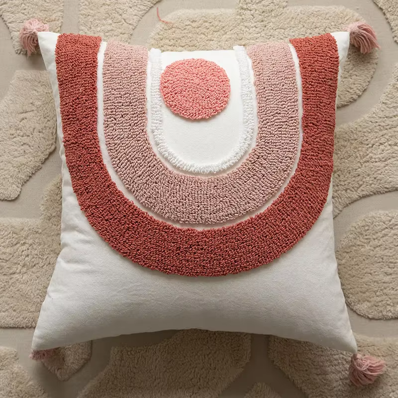 Housses de coussin tuftées roses, housse de coussin, imprimé géométrique, boucle brodée, housses de 