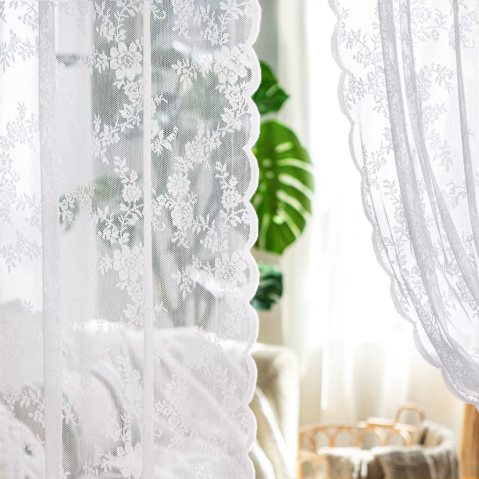Rideaux transparents en dentelle blanche, 1 pièce, pour salon, luxe, Vintage, motif Floral, pour cha