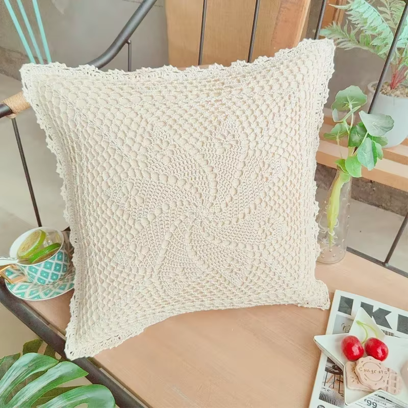 Juste de coussin au crochet de coton, style pastChev, taie d'oreiller tissée à la main, oreillers dé