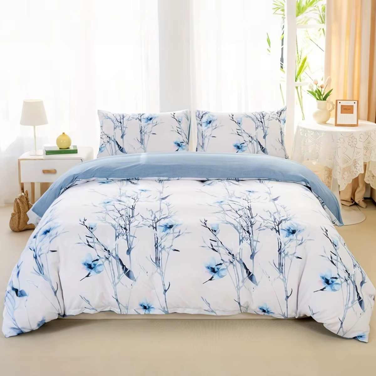 3 pièces/ensemble ensemble de housse de couette à motif Floral feuille (1 housse de couette et 2 tai