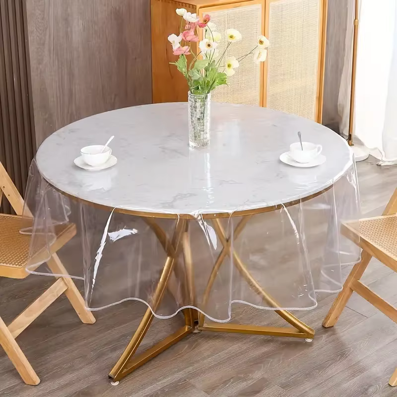 Nappe ronde transparente en plastique, manchon de protection, nappe PEVA imperméable et résistante à
