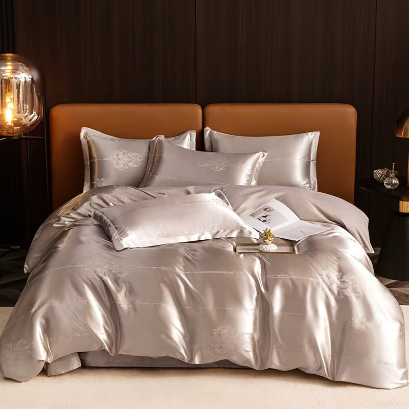 Ensemble de housse de couette Jacquard 3 pièces, Type de luxe léger européen, tissu doux respectueux