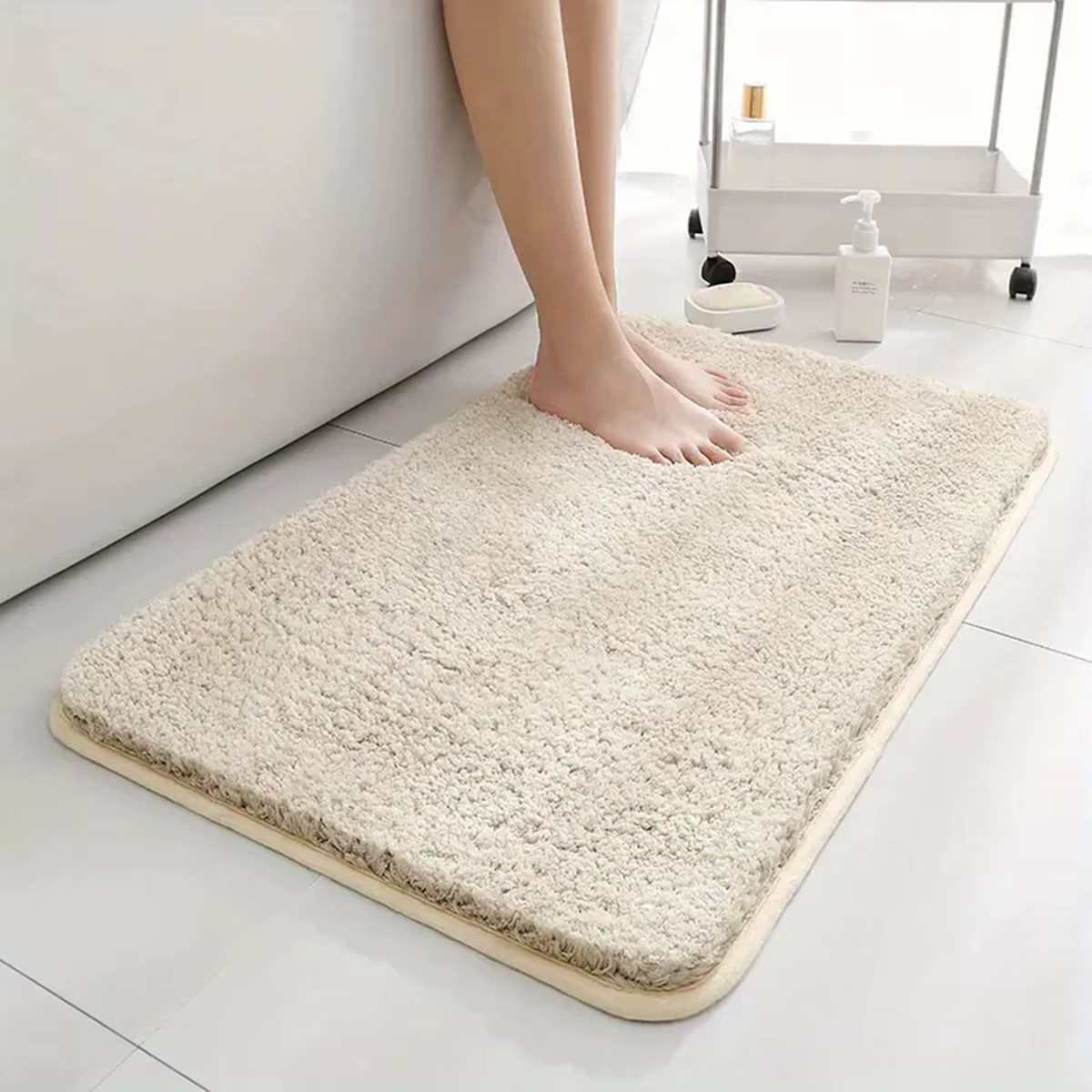 Tapis de salle de bain antidérapant à absorption d'eau, épais, pour cheveux longs, lavable en machin
