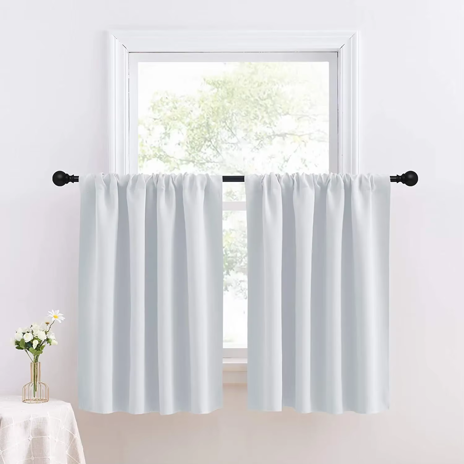 Rideau court solide 1 pièce, petits rideaux pour cuisine, salle de bain, rideaux occultants élevés p