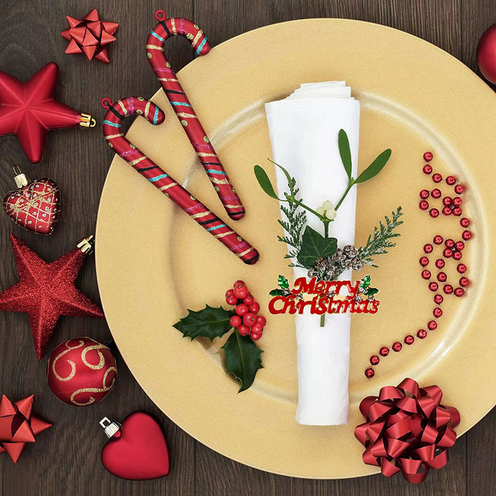 A19F-anneaux de serviette de noël, ensemble 12, décorations de Table délicates pour noël, vacances, 