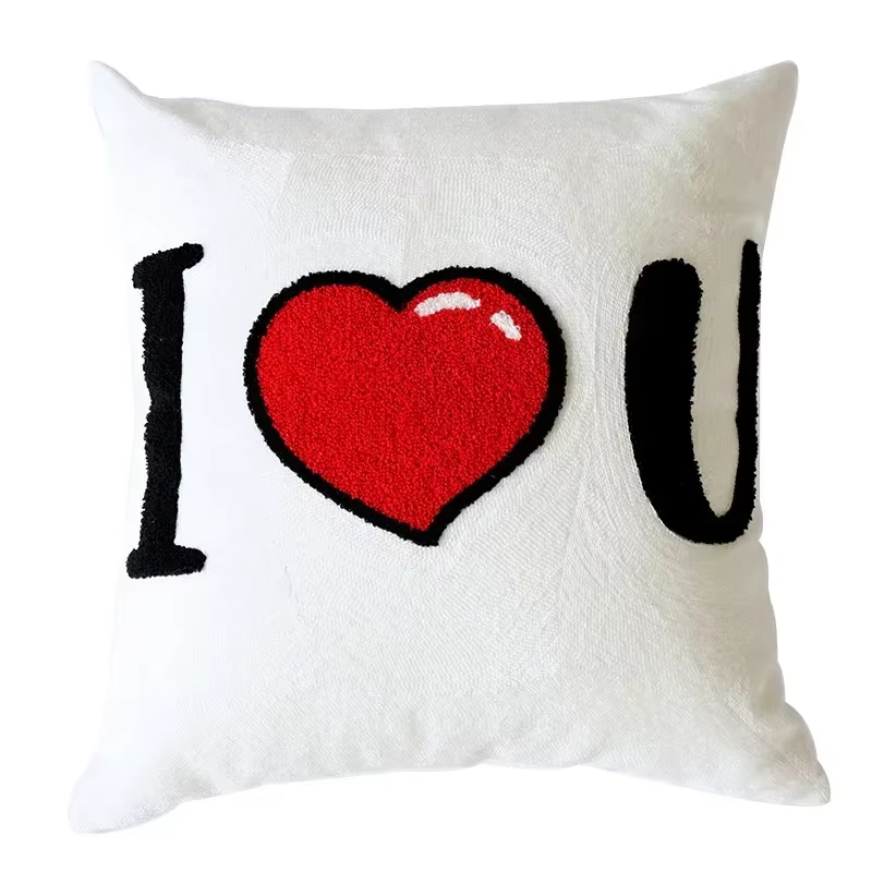 Taie d'oreiller en peluche amour brodé coussins housse canapé salon décoration housse de coussin Reg