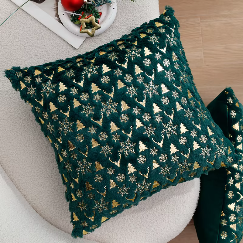 Juste de coussin en peluche avec cerf pour la maison, décoration de Noël, salon, canapé, taie d'orei