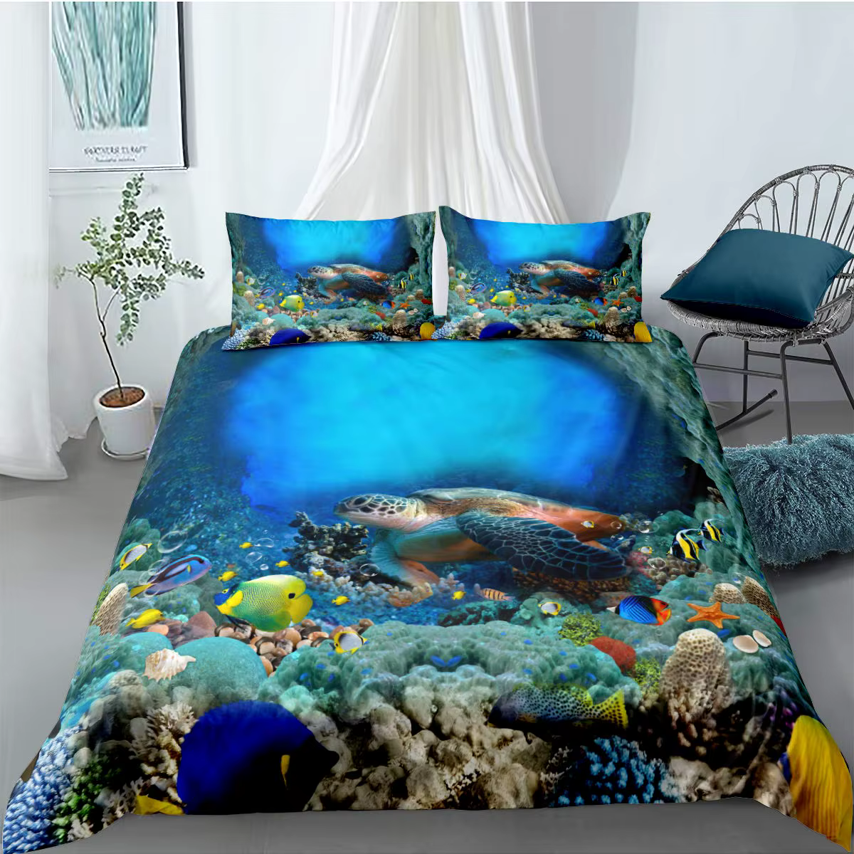 Housse de couette tortue de mer, ensemble de literie sur le thème du monde sous-marin, vie Marine, p
