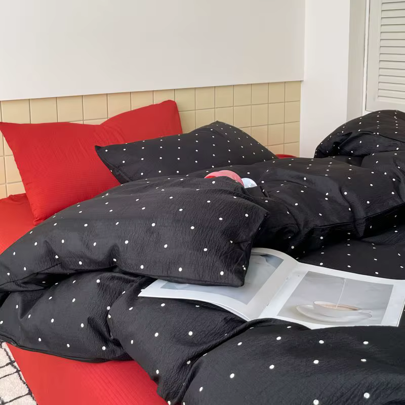 Parure de lit à pois, avec taies d'oreiller, drap-housse pour adolescentes et femmes, décor conforta