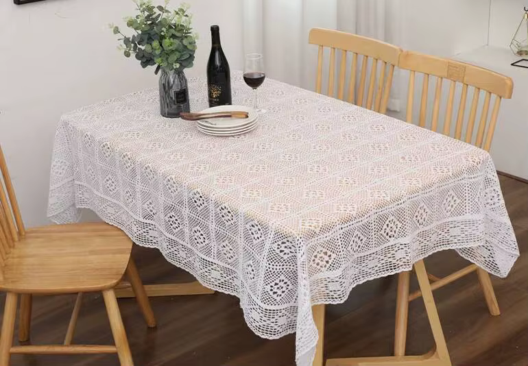 Nappe creuse rectangulaire au crochet, couverture de table à manger rétro, dentelle douce au toucher