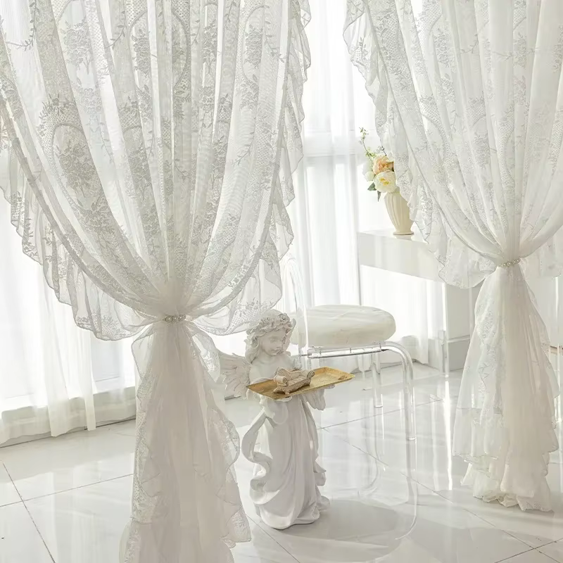 Rideaux modernes en dentelle de gaze blanche, pour salon, chambre à coucher, fenêtre, dentelle viole