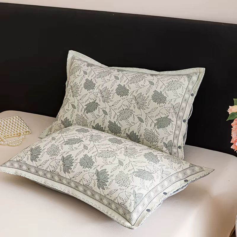 Taie d'oreiller en gaze de coton et lin, jacquard tissé coloré, 48 * 74 cm/paire de housses de couss