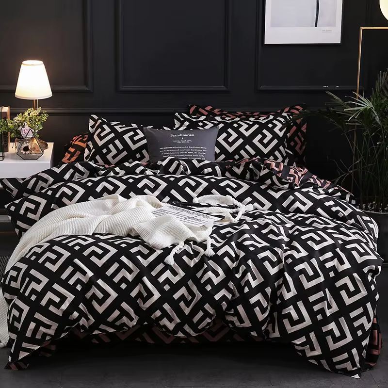 Parure de lit de luxe noire avec taie d'oreiller, ensemble de housse de couette, linge de lit, simpl