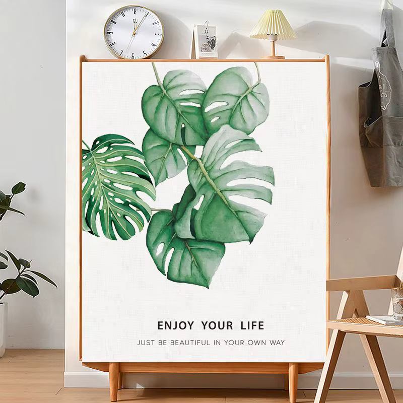 VIKAMA Rideau auto-adhésif sans perçage, motif tropical vert Monstera Palm, anti-poussière, pour pla