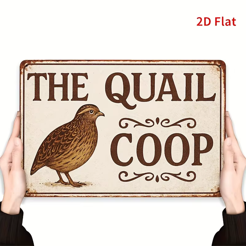 Décoration murale en métal de ferme vintage – Panneau THE QUAIL COOP avec caille marron – Décoration