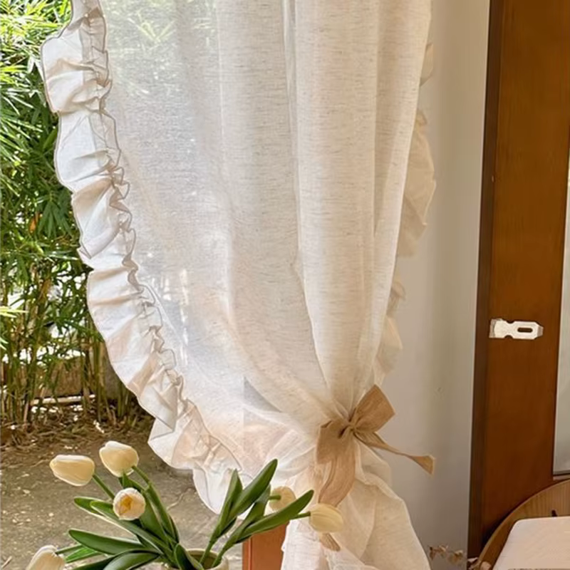 Rideaux transparents à volants élégants français, rideaux en Faux lin pour salon chambre à coucher p