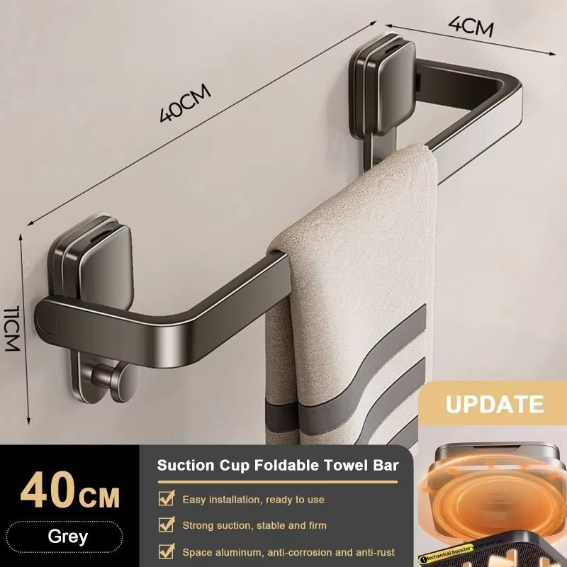 Porte-serviettes mural pliable à ventouse pour salle de bain, sans perçage, 30/40/50 cm, pour appart
