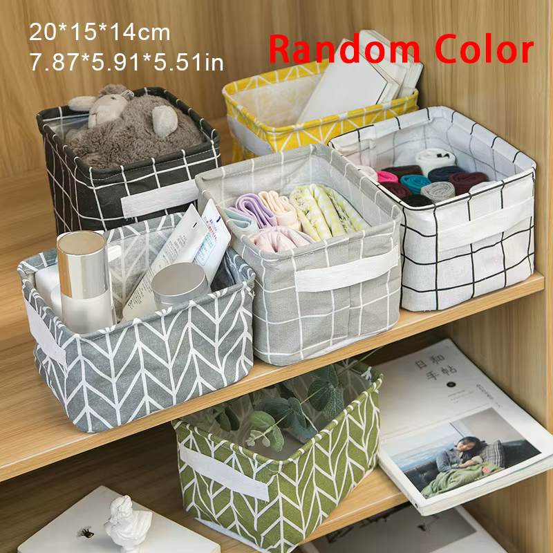 Boîte de rangement de bureau en lin, panier à linge, organisateur de cosmétiques et de livres, panie