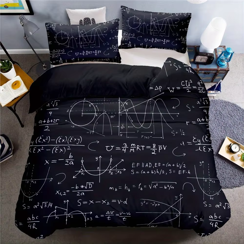 Ensemble de housse de couette imprimée formule mathématique, 2/3 pièces, literie vibrante pour chamb