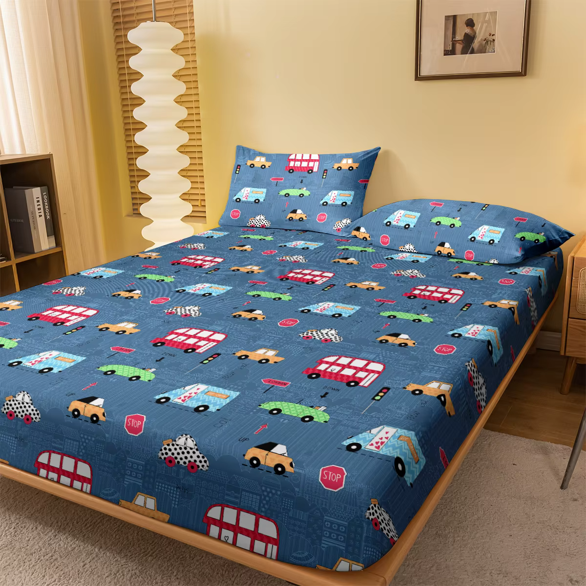 1 drap-housse mat imprimé amusant de dessin animé, housse de lit imprimée pour chambre à coucher, li