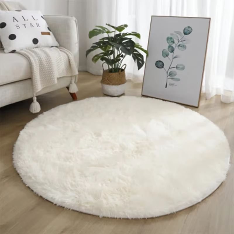 Tapis rond en peluche, tapis blanc moelleux pour salon, décoration douce pour la maison, chambre à c