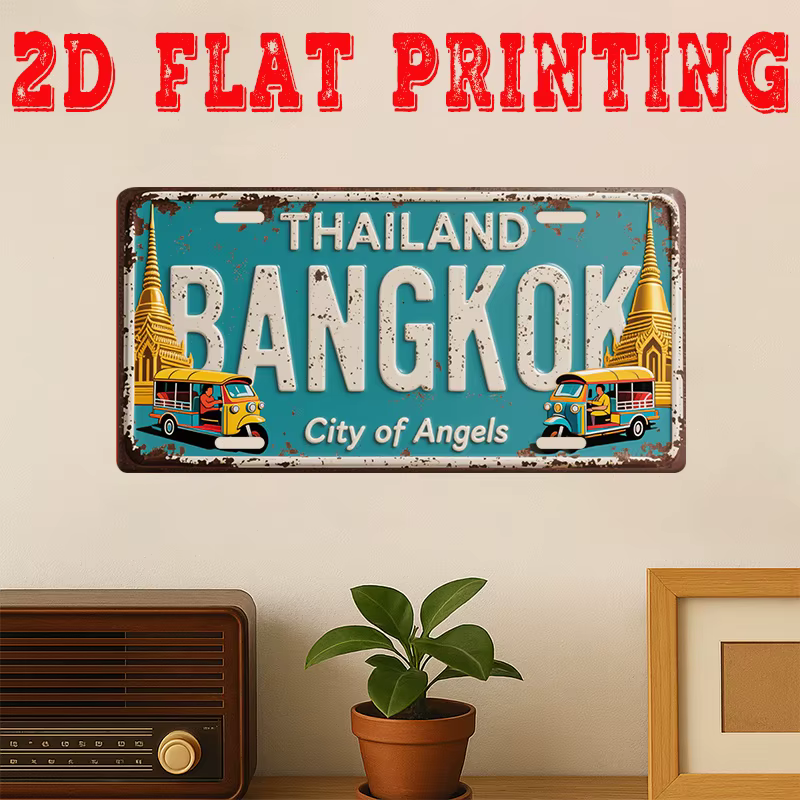 Plaque murale en aluminium HD, style plaque d'immatriculation vintage, motif Bangkok Thaïlande Ville