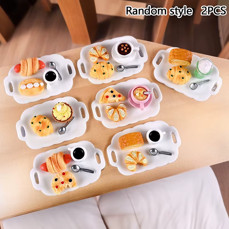 ● 2 ensembles de mini-kits de cuisine pour maison de poupée, avec gâteaux, pains et accessoires de p