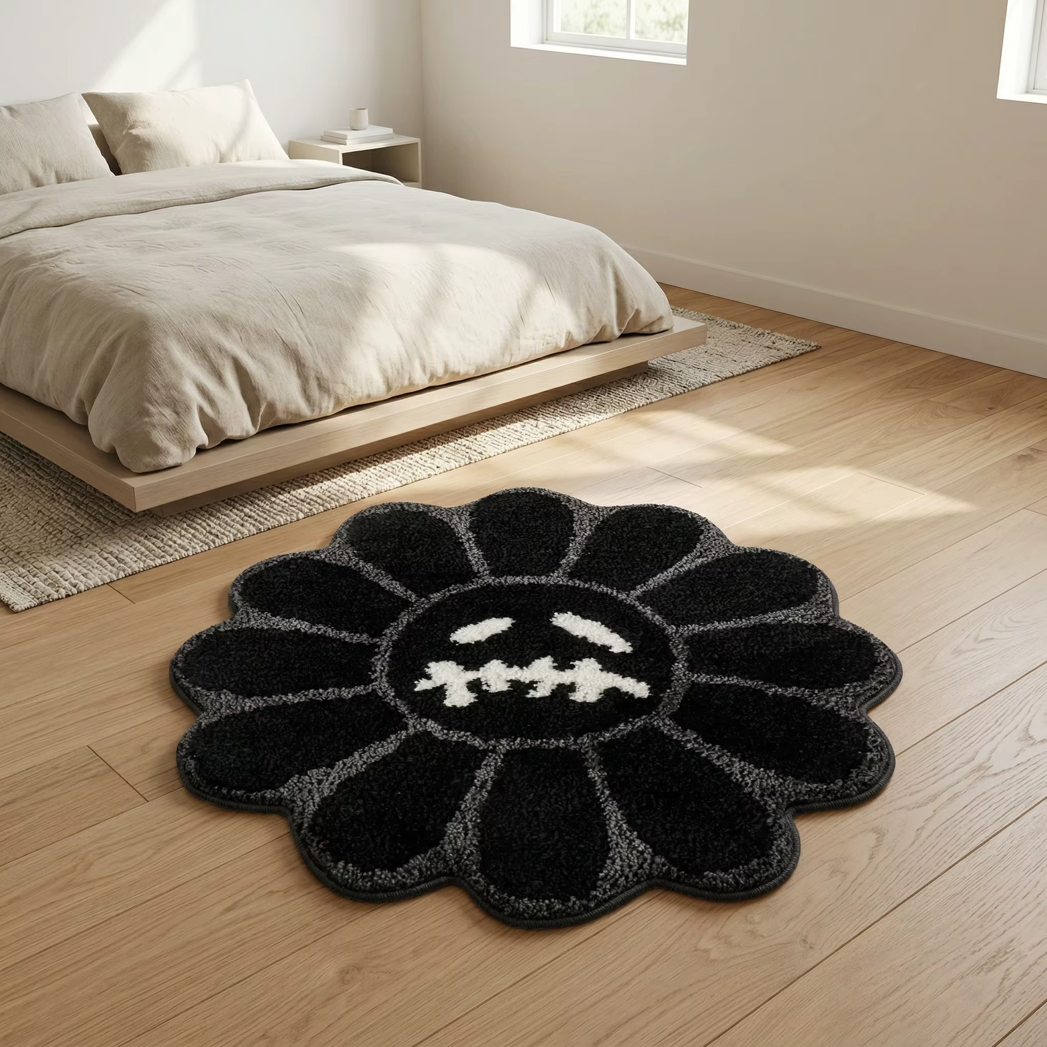 Tapis touffeté tournesol, tapis antidérapant esthétique pour salle de bain, tapis à motif fleur de c