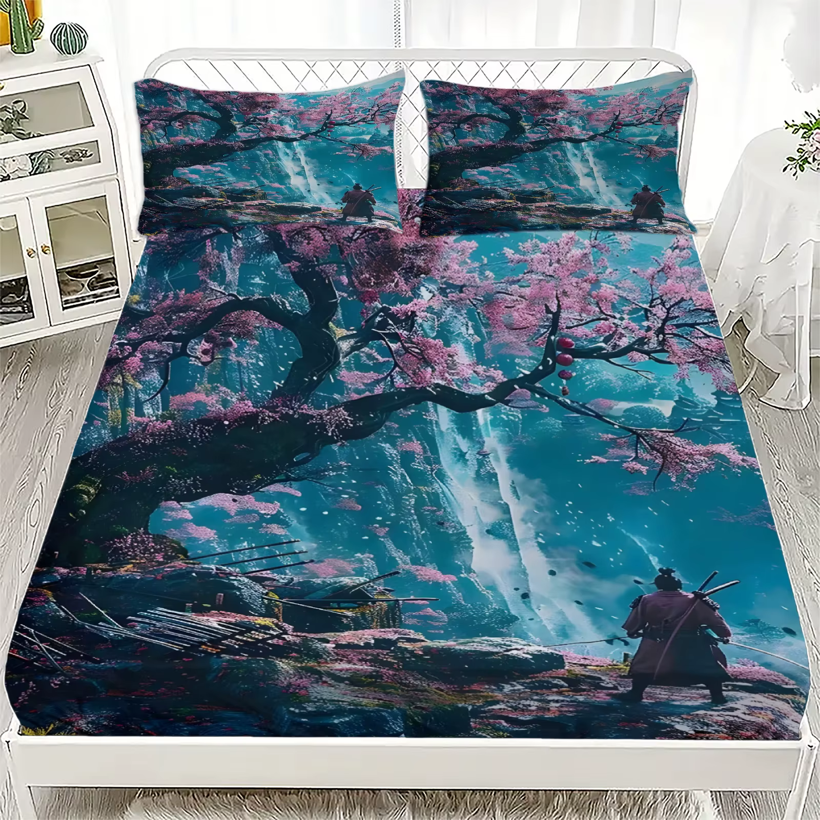 Drap de lit de Style japonais, drap-housse doux à impression numérique sans taie d'oreiller, décorat