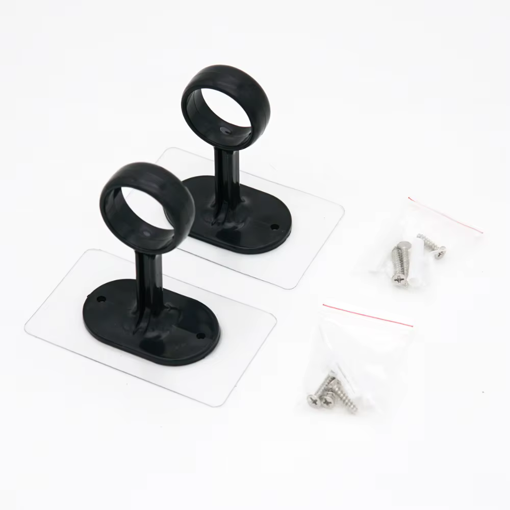 Supports de tringle à rideau autocollants sans perçage, transparents/noirs, 1/2 pièces